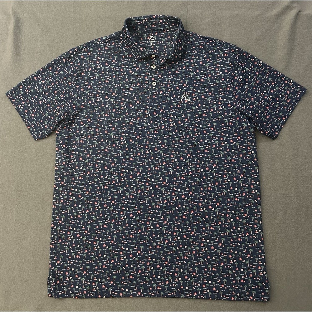 Rhoback Men's XL Blue Graphic Print Short Sleeve Polo Shirt Mele Kalikimaka